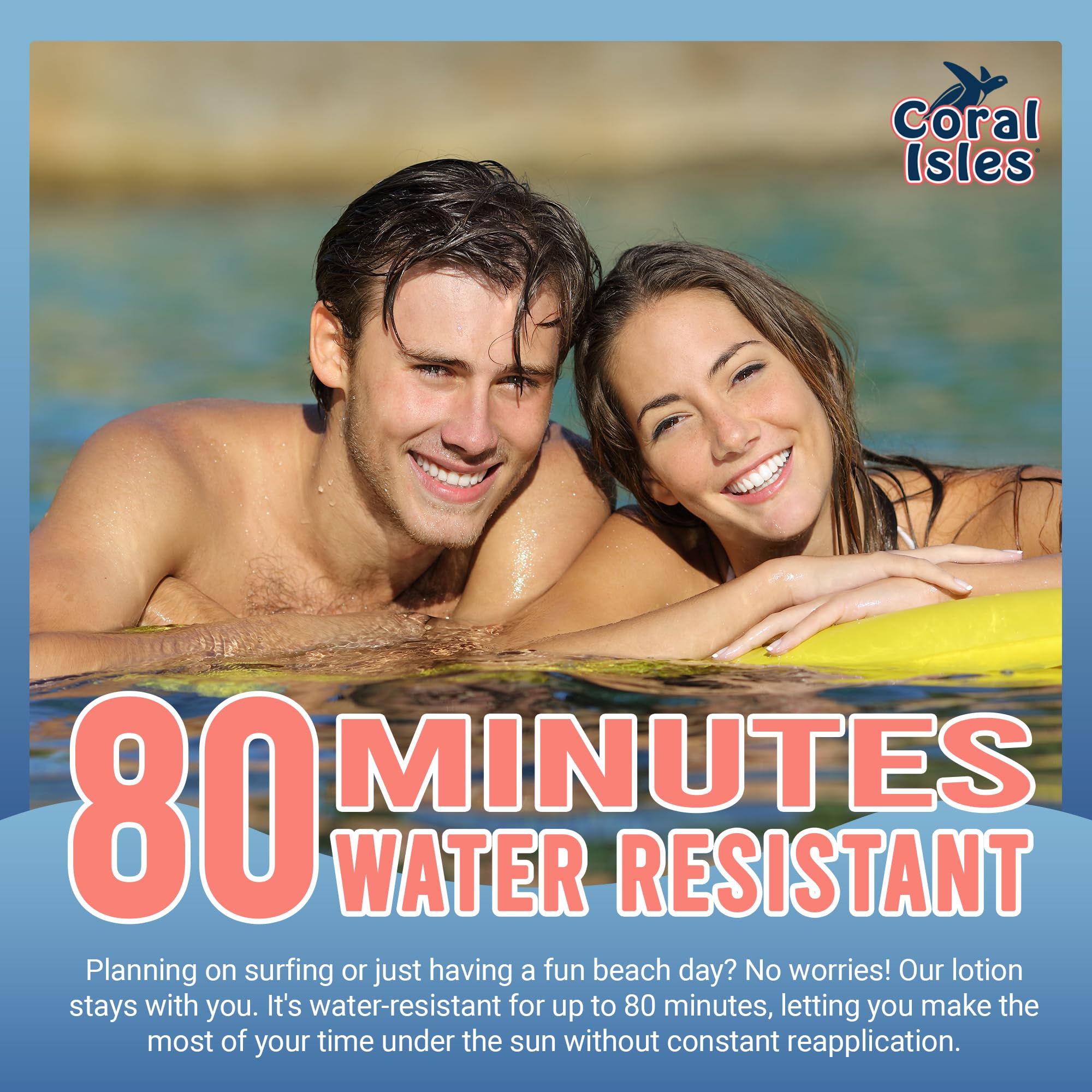 Coral Isles protector solar para uso en actividades al aire libre y deportes.