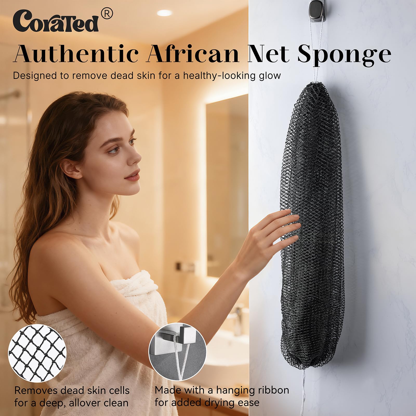 CORATED esponja exfoliante con textura de nylon para limpieza profunda.
