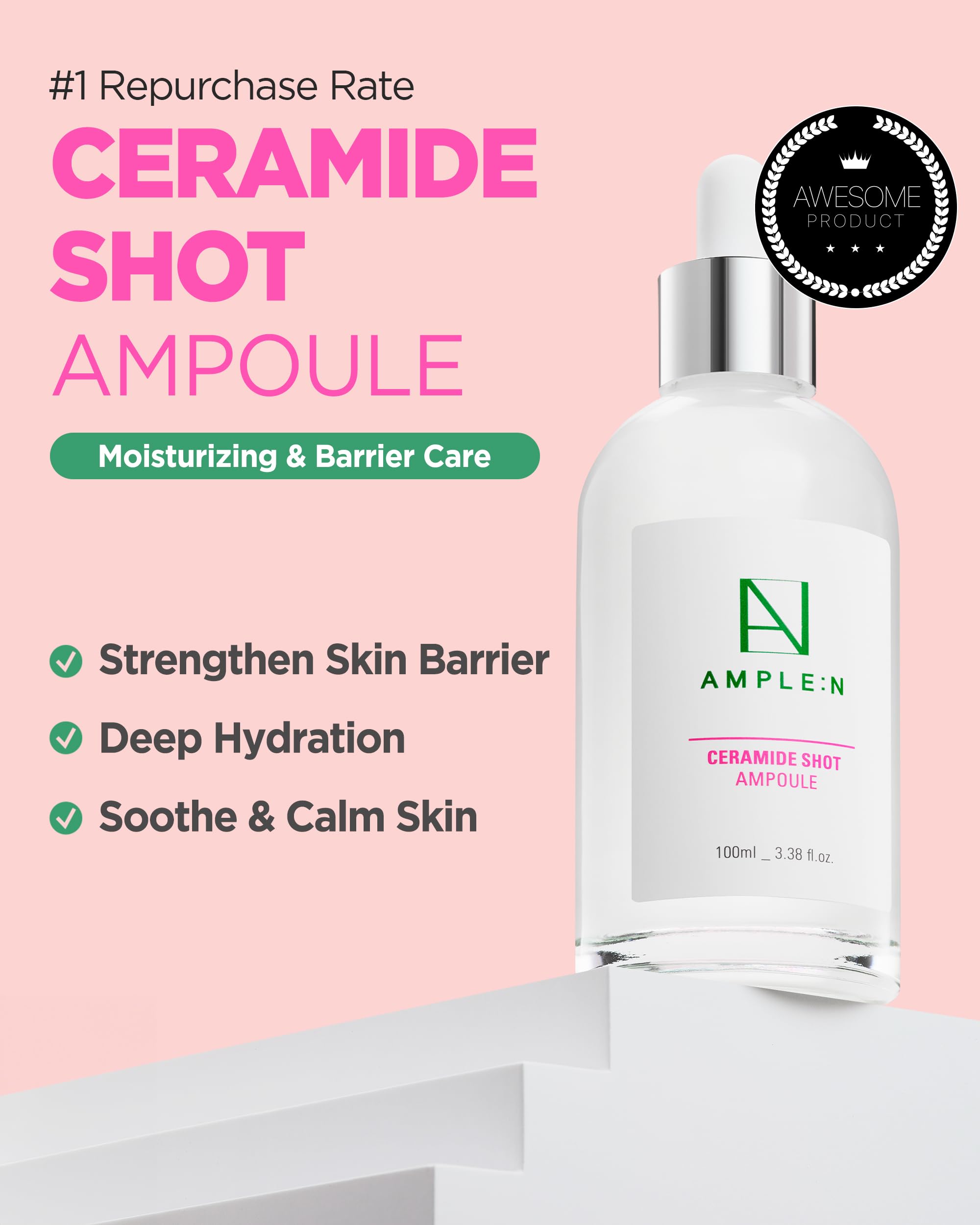 CORÉANA AMPLE:N Ceramide Shot Serum, aplicación suave para uso diario.