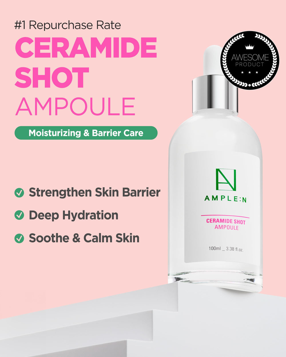 CORÉANA AMPLE:N Ceramide Shot Serum, aplicación suave para uso diario.