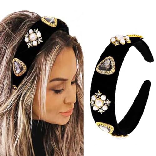 Diadema Coridy barroca negra con perlas y cristales para un look sofisticado