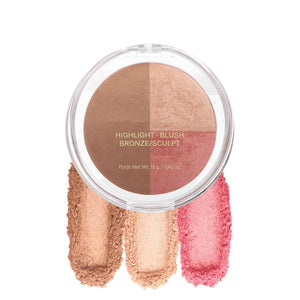 Corlo Paleta 3 en 1 con bronce, iluminador y colorete acabado satinado para look natural