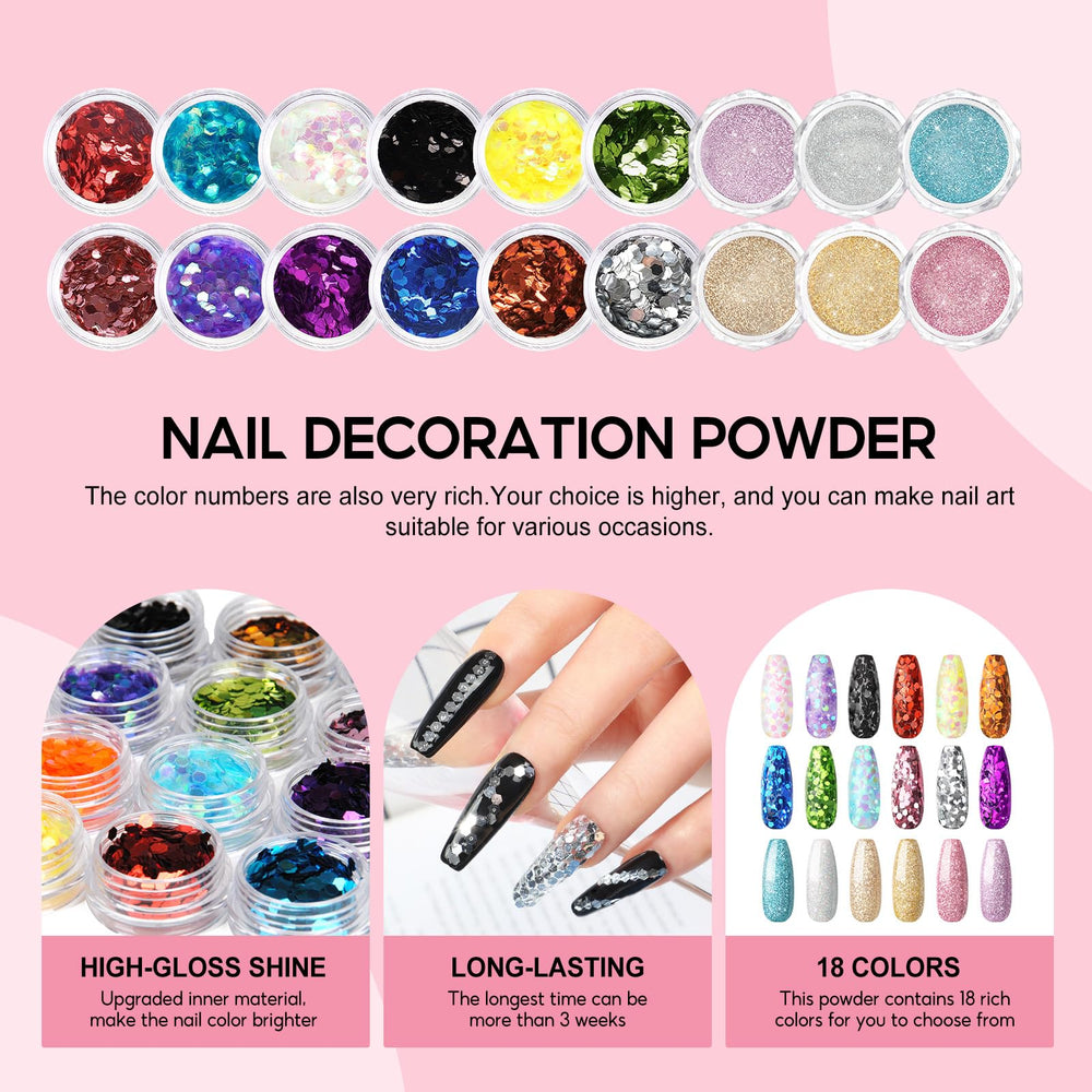 COSCELIA polvos decorativos brillantes: 18 tonos para diseños únicos.