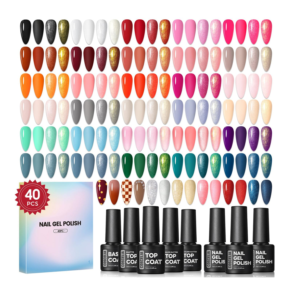 COSCELIA: set de 40 botellas de esmalte gel para crear manicuras completas en casa.