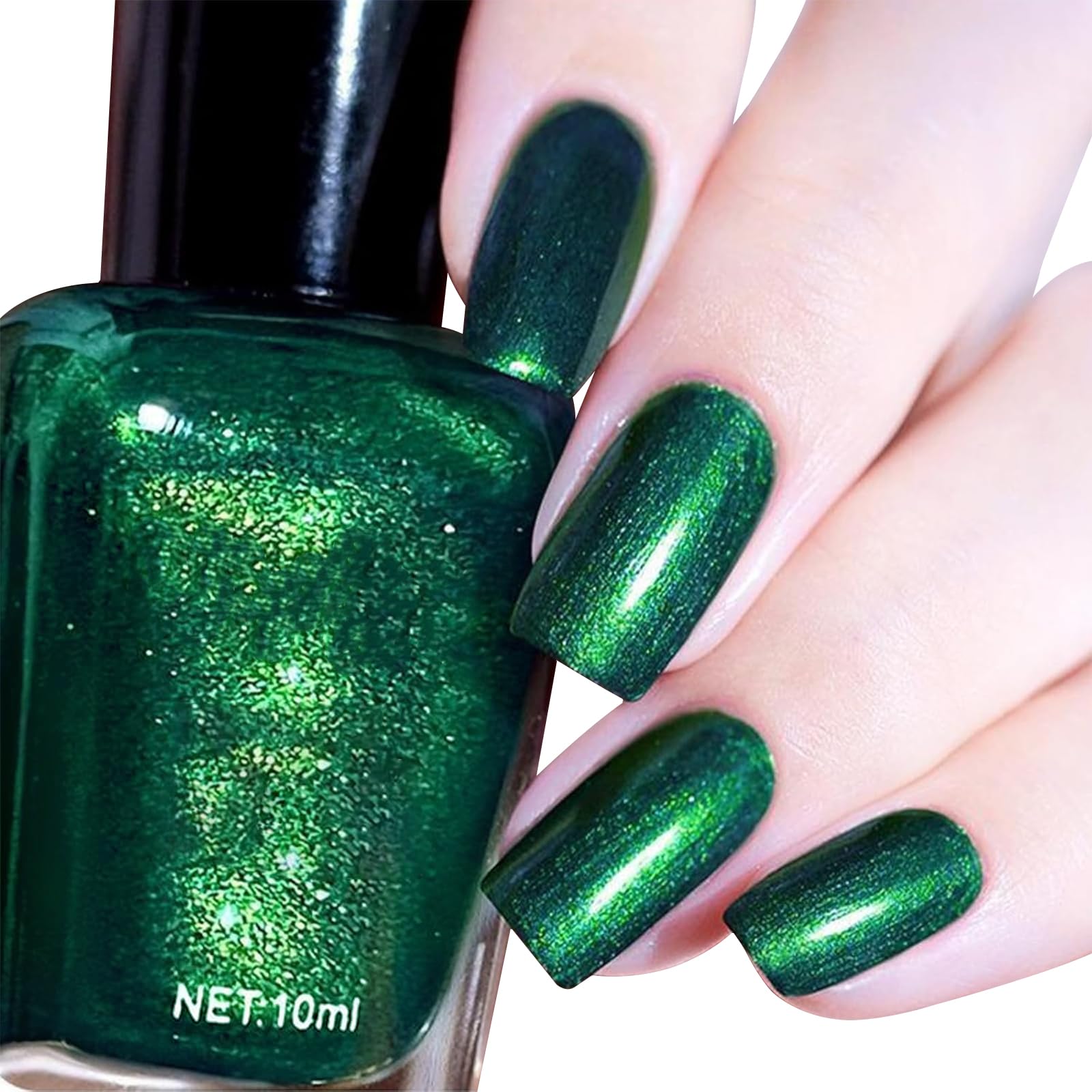COSMOO laca de uñas con brillo verde oscuro para acabado luminoso.