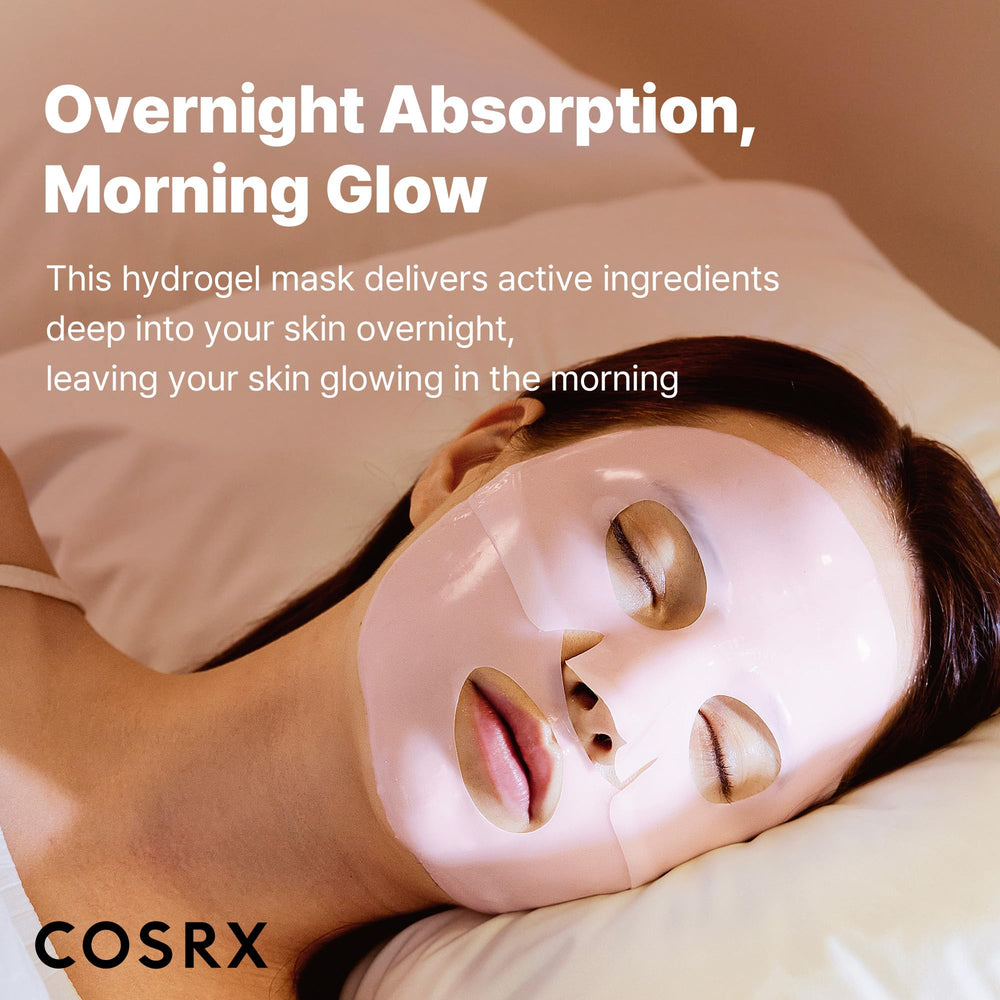 COSRX efecto iluminación en piel, máscara hidrogel acentúa resplandor.