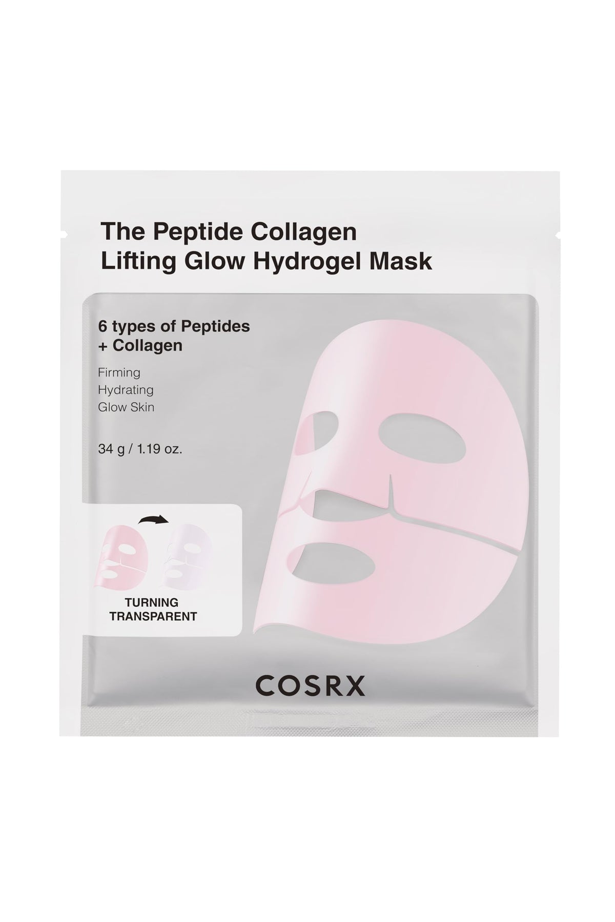 COSRX máscara hidrogel con péptidos y colágeno, sensación de lifting suave.
