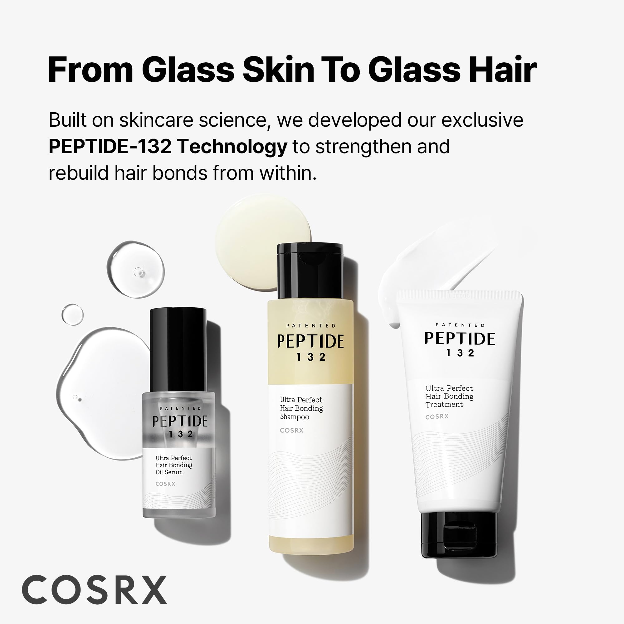 COSRX Peptide-132 Aceite-serum, gotero visible, suaviza, controla frizz y aporta brillo.