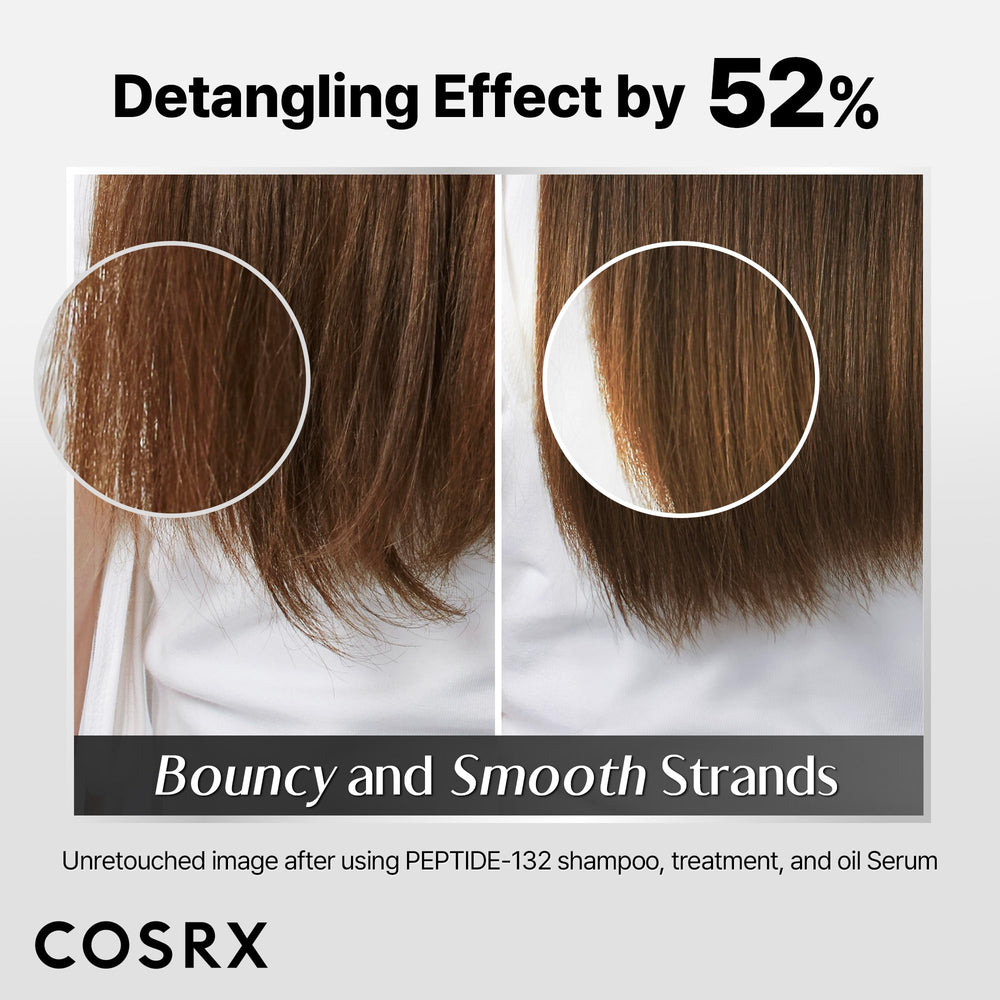 COSRX Peptide-132 Resultados en casa, aspecto de salón, cabello más suave y brillante.