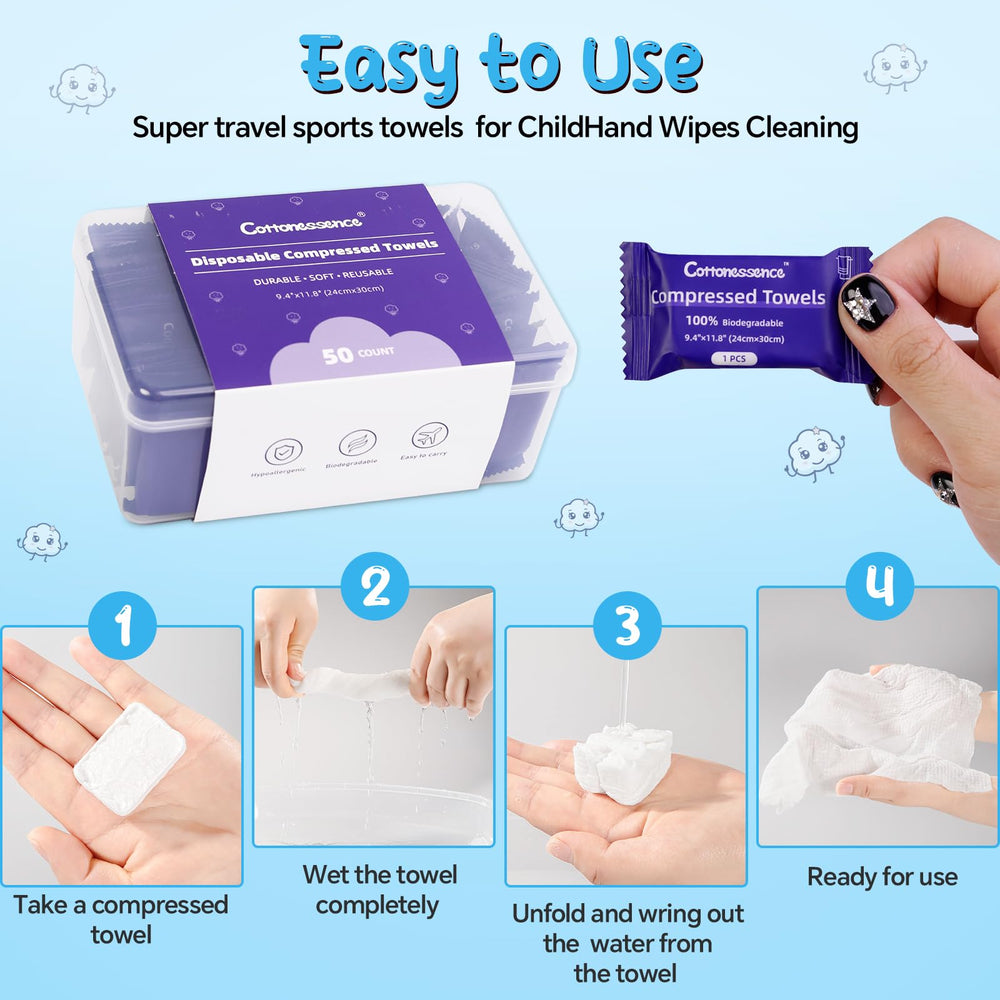 Cottonessence: toallas expandibles tras remojo, tamaño 24x30 cm para limpieza suave