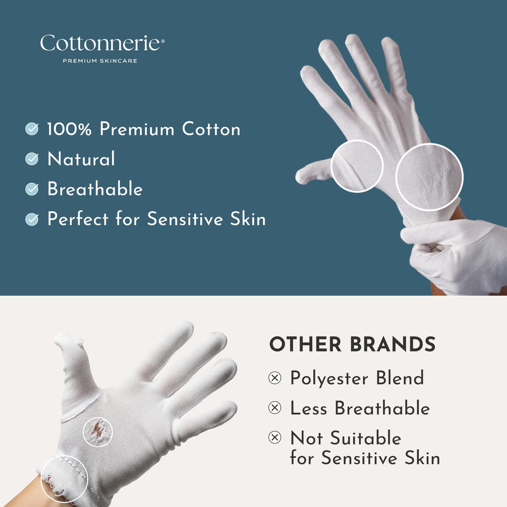 Cottonnerie guantes de algodón, ajuste elástico para comodidad durante la noche.