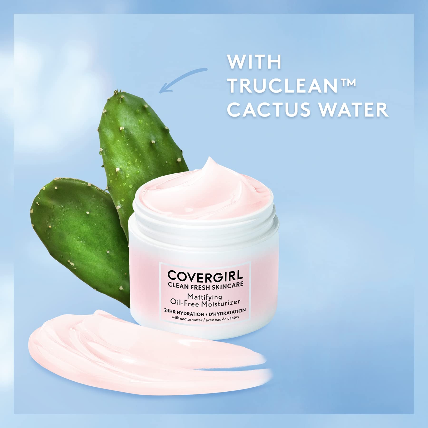 COVERGIRL Hidratante facial matificante, close-up de textura ligera y satinada.