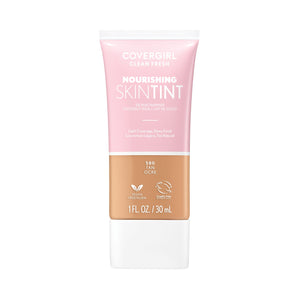 COVERGIRL Clean Fresh Skin Tint, botella vertiendo, ofrece cobertura suave para un tono natural.