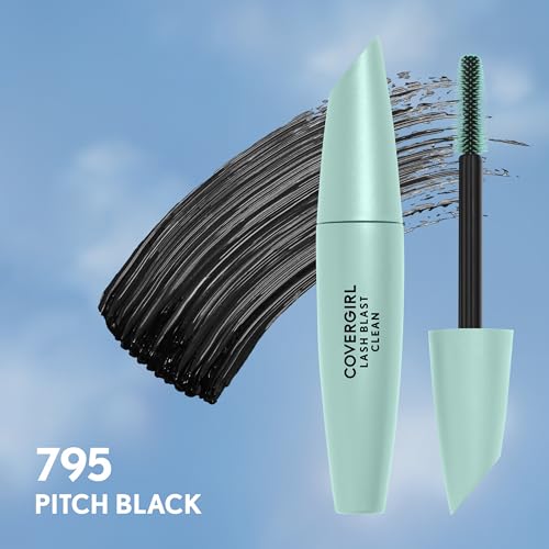 COVERGIRL Lash Blast Clean Volume Mascara con aceites de argán y marula para cuidado de pestañas.