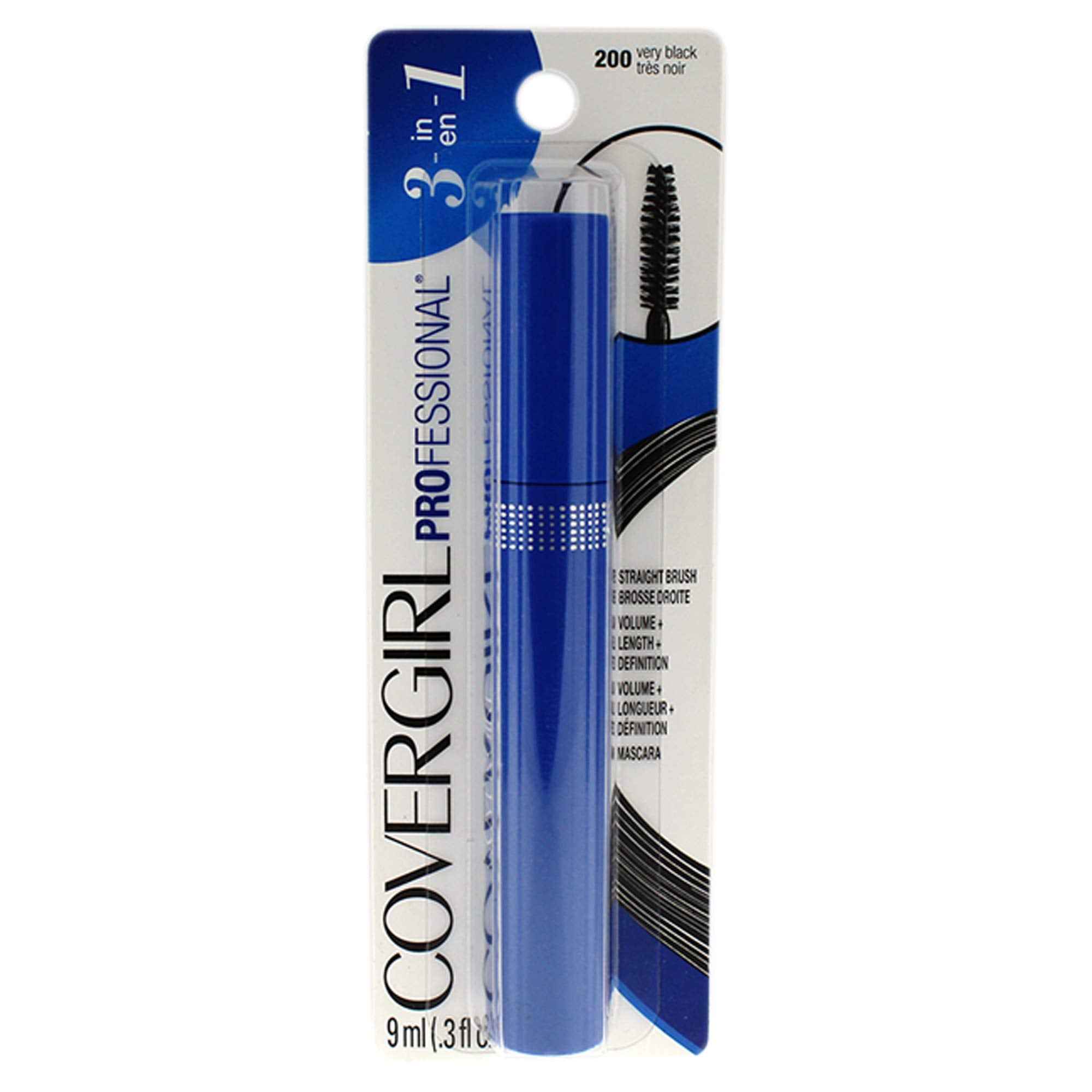 Mascara profesional COVERGIRL con cepillo regular en negro intenso para pestañas definidas y voluminosas