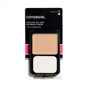 COVERGIRL Outlast All-Day Ultimate Finish Foundation tono Natural Beige, acabado natural todo el día.