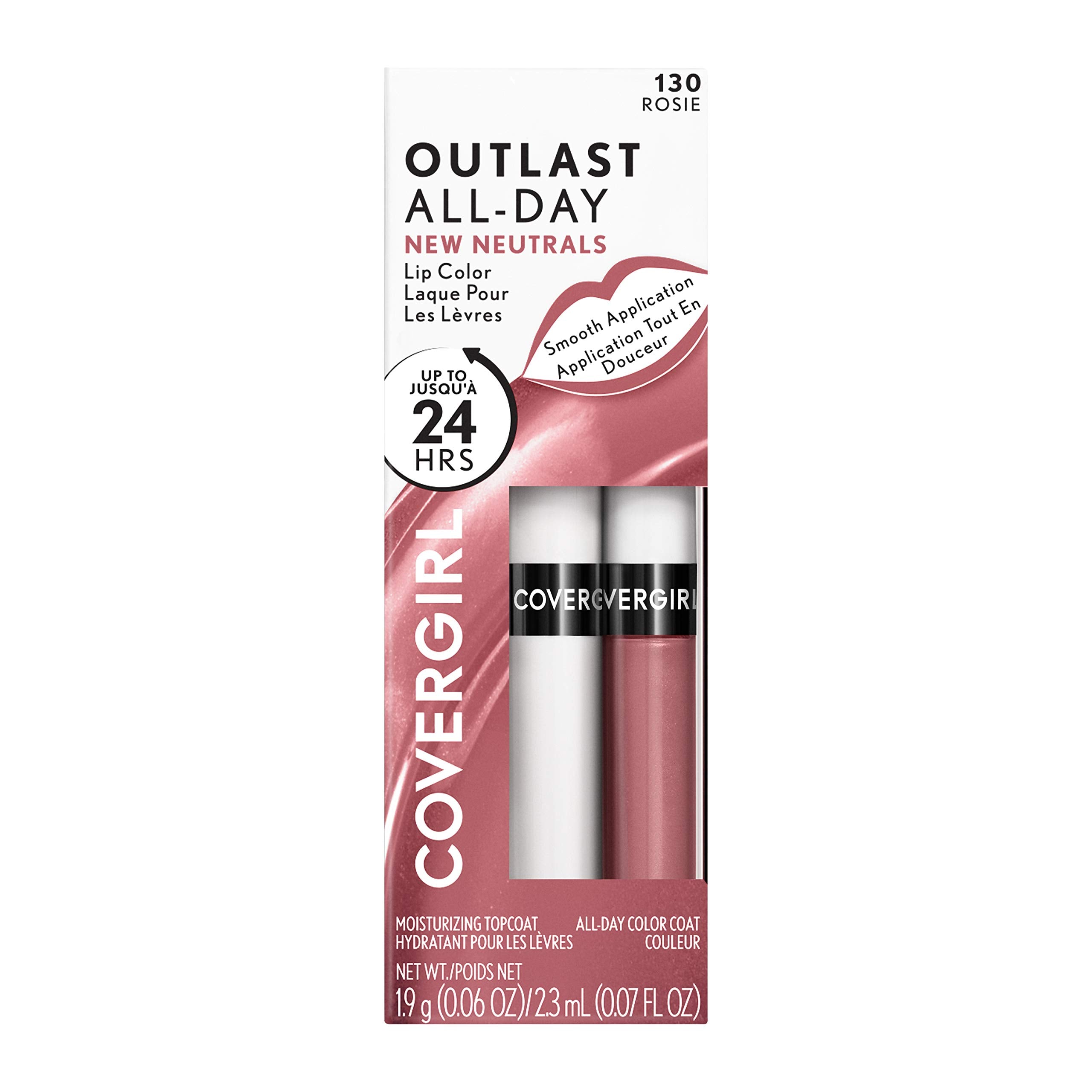 Aplicación de Covergirl Outlast Lip Color Rosie en labios