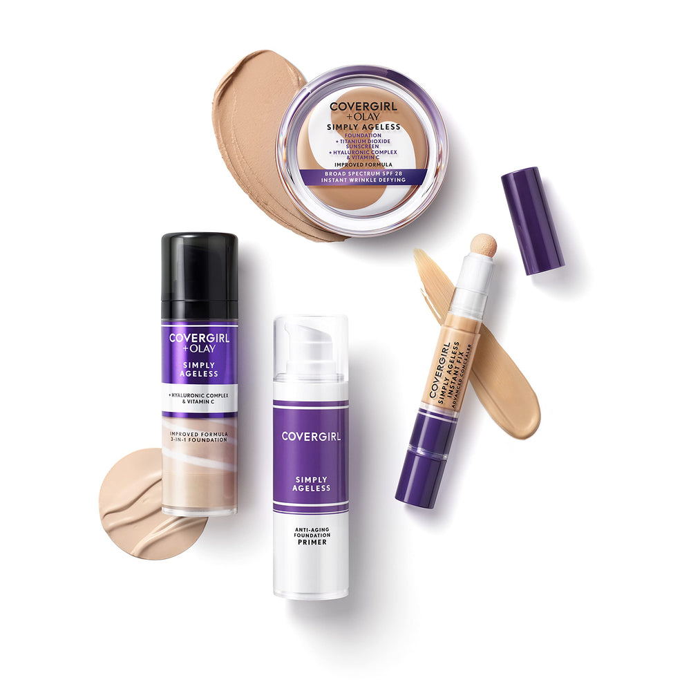 COVERGIRL Simply Ageless: aplicación suave con hialurónico y vitamina C.