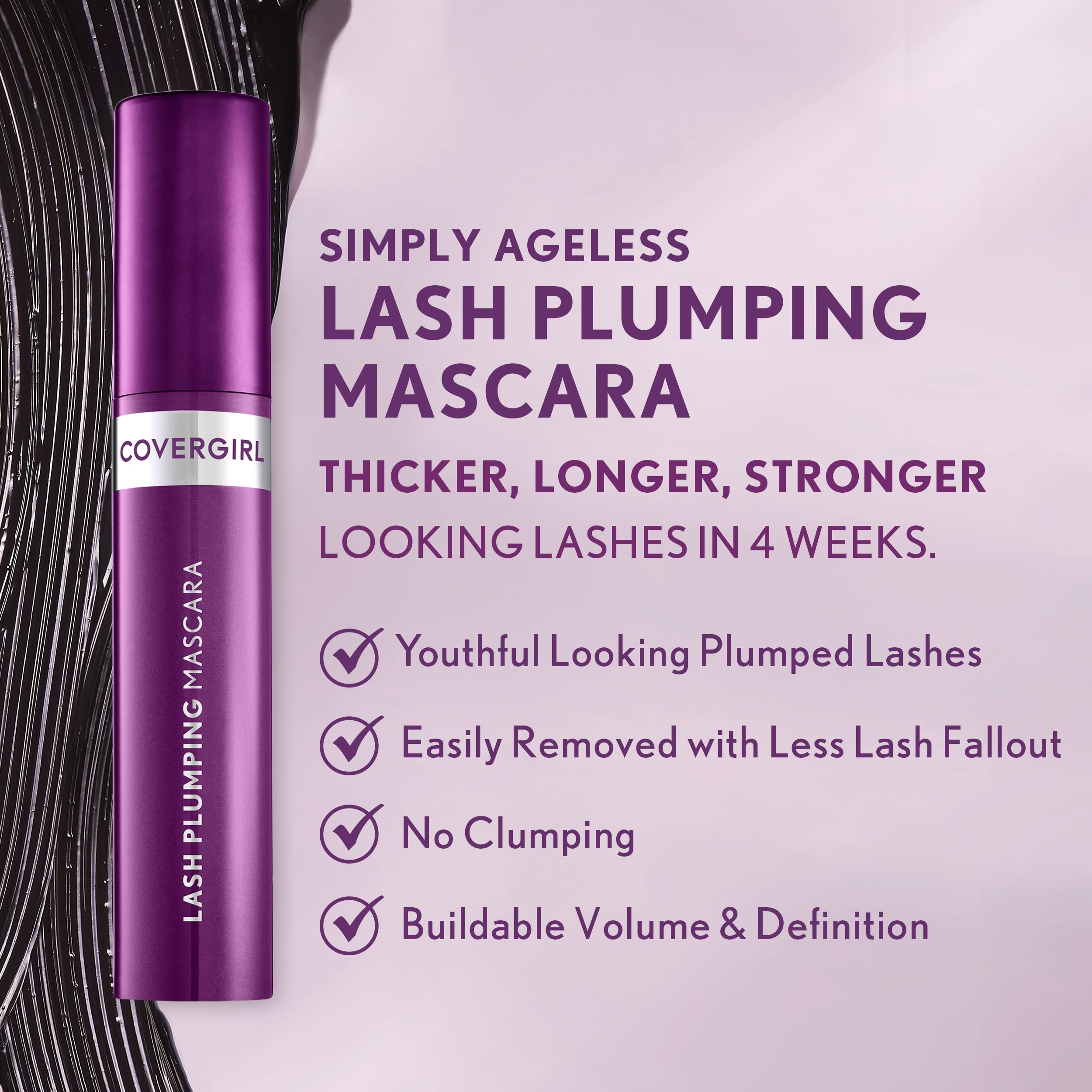 CoverGirl Simply Ageless Mascara cuida las pestañas y es apta para uso diario.