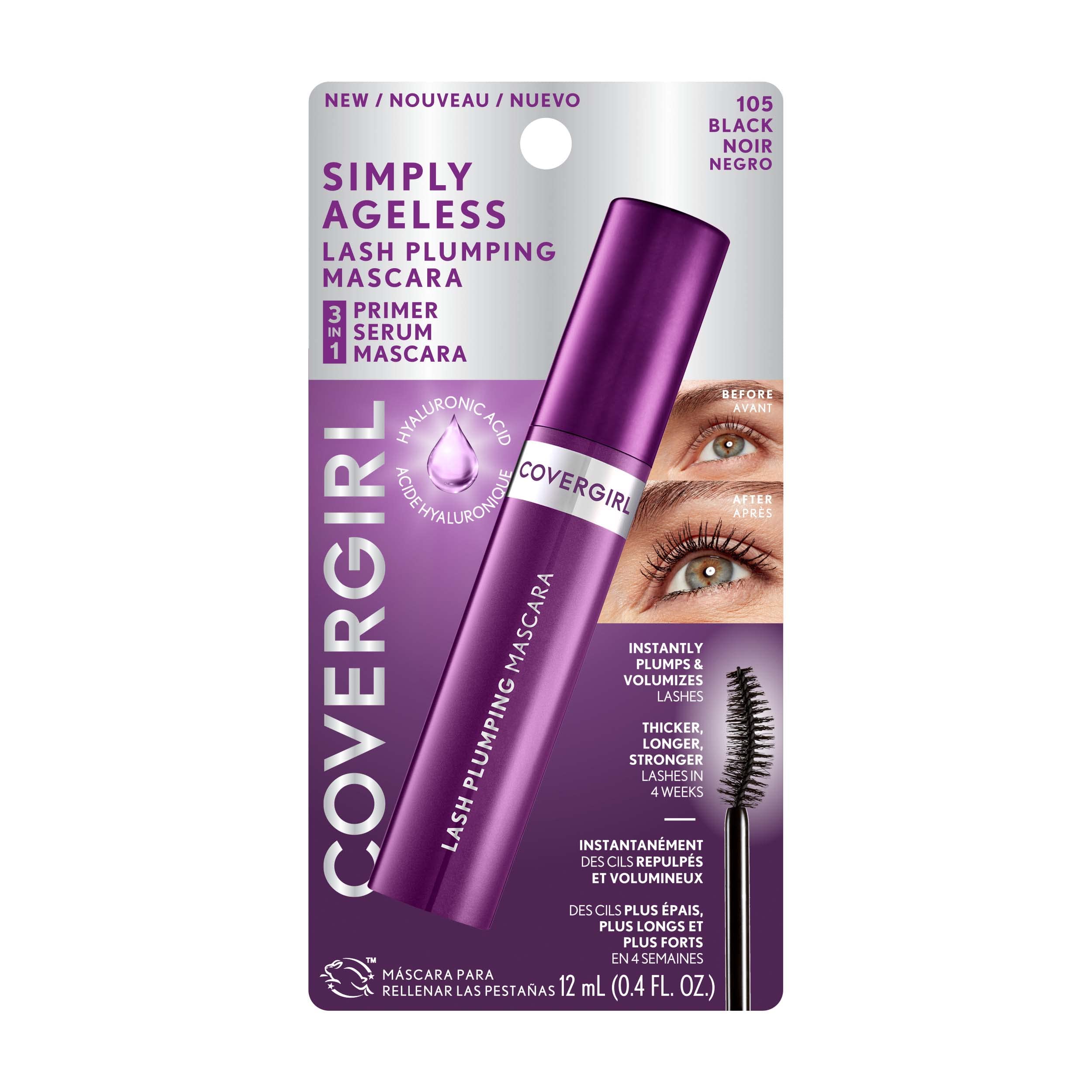 CoverGirl Simply Ageless Mascara ofrece mayor longitud y definición para mirada marcada.