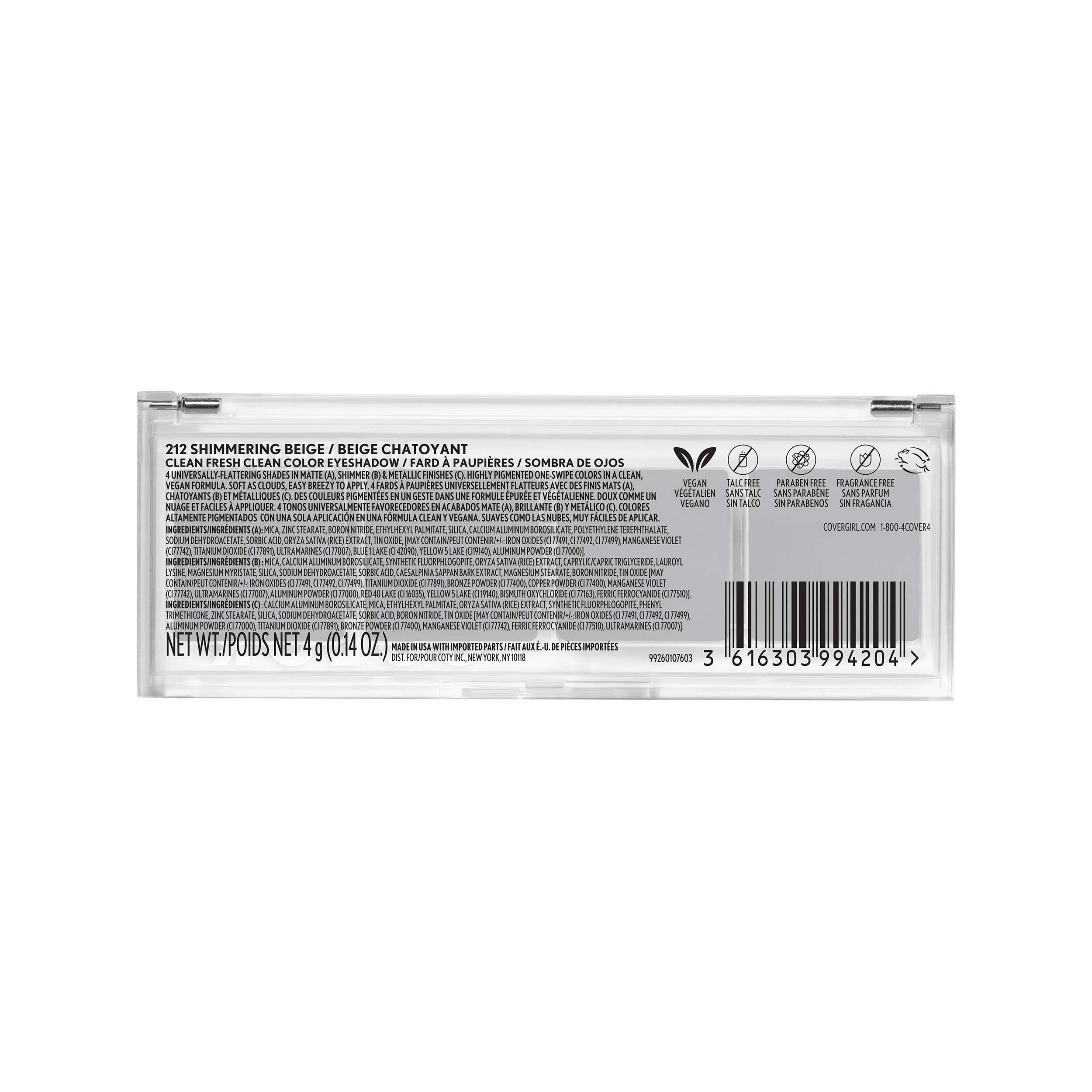COVERGIRL sombra beige brillante, libre de talco y fragancias