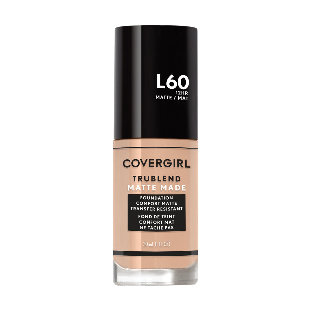 COVERGIRL TruBlend fundación en botella para un acabado mate natural.