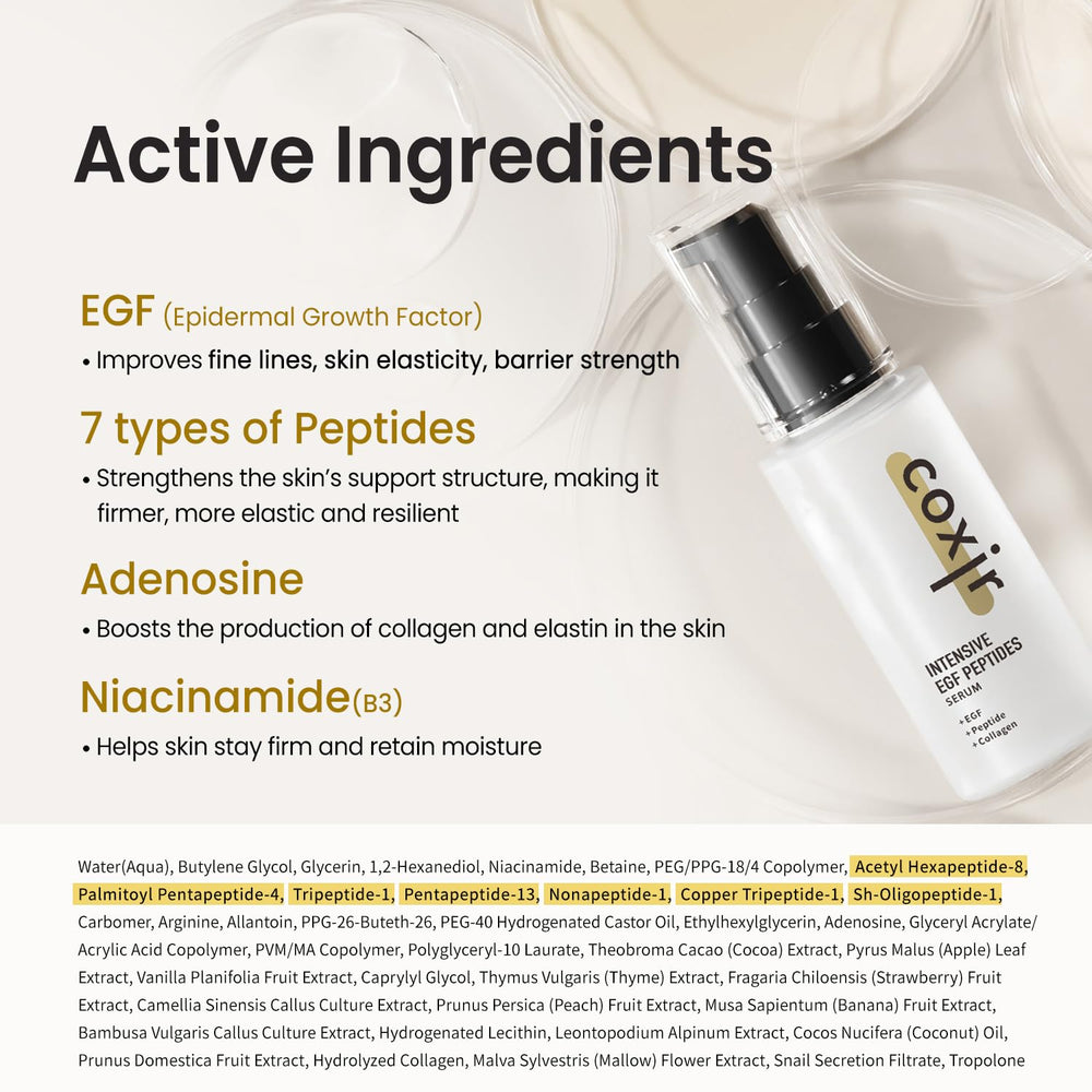 Coxir Intensivo EGF Peptidos Serum, uso diario para piel hidratada