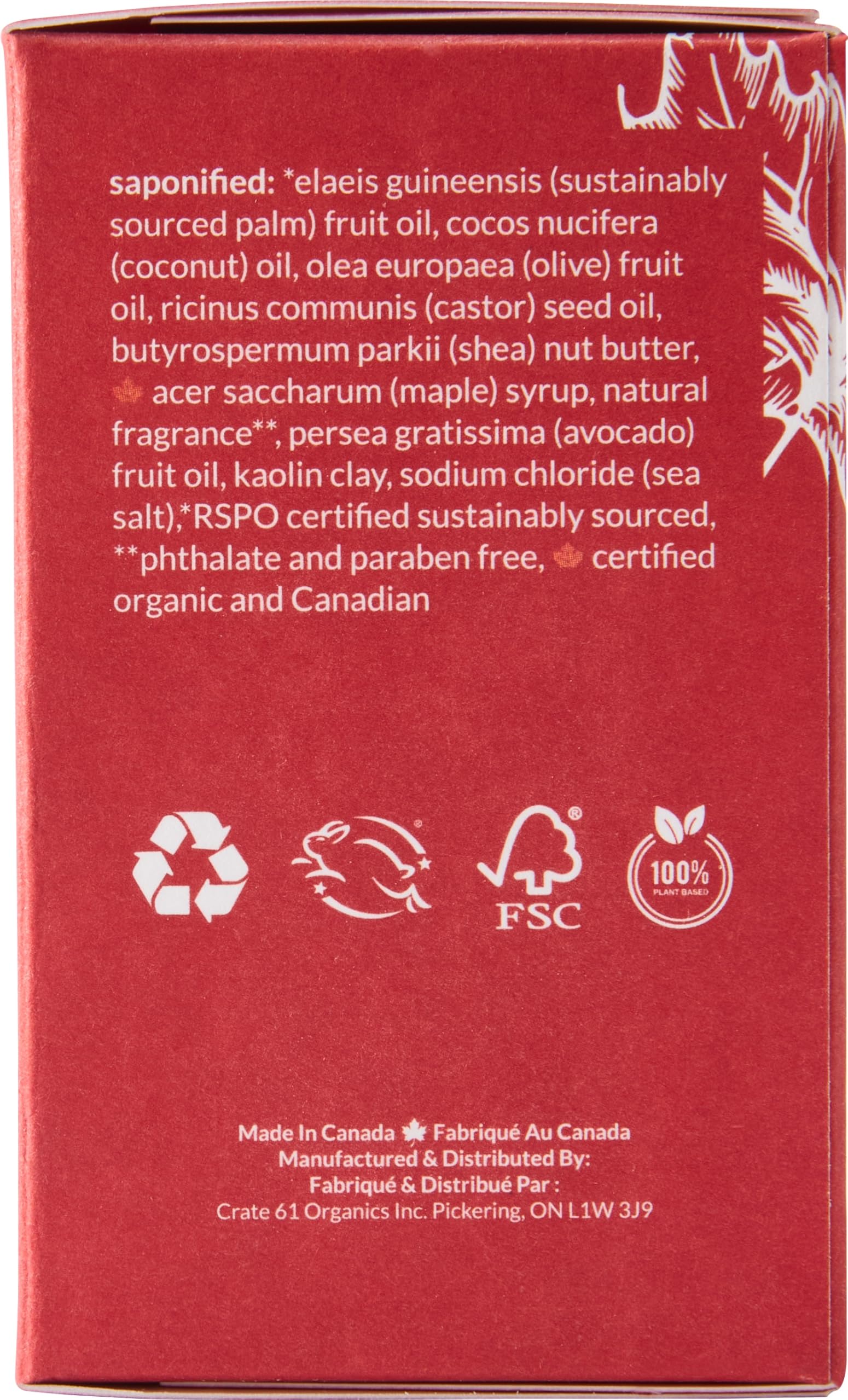 Crate 61 Organics Jabón natural – sin fragancias sintéticas ni químicos.