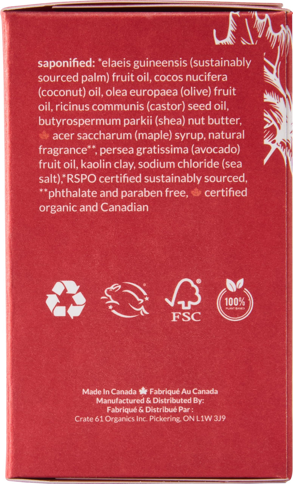 Crate 61 Organics Jabón natural – sin fragancias sintéticas ni químicos.