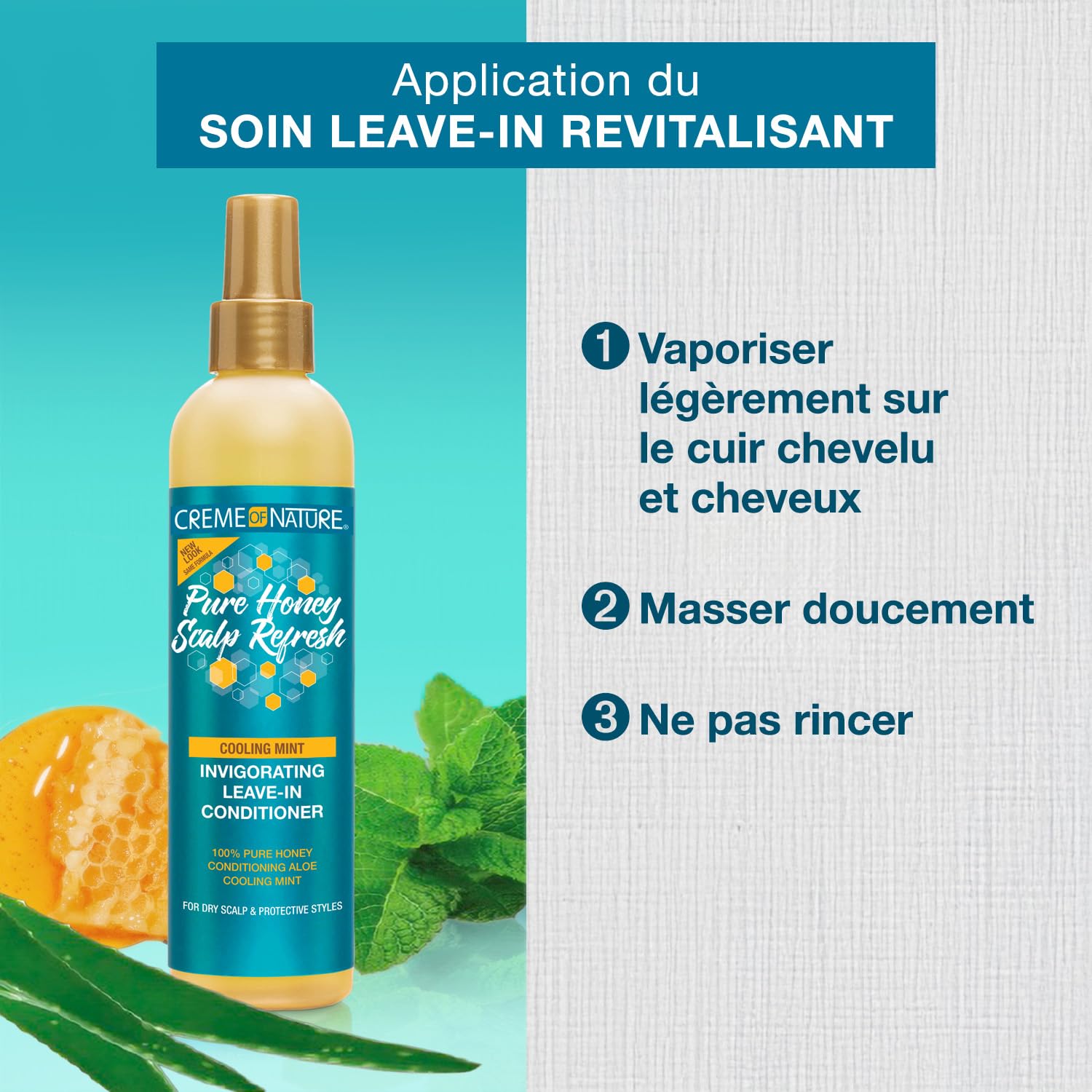 Creme of Nature Miel Pura: hojas-aloe muestran ingrediente calmante