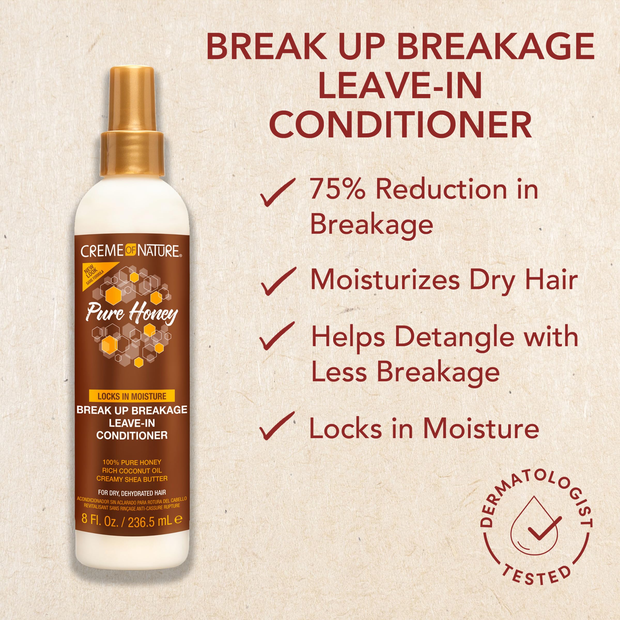 Acondicionador Creme of Nature Pure Honey sin enjuague aplicacion en aerosol para desenredar