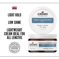 Cremo Barber Grade: pasta para peinar, frasco de 4 onzas en paquete de 3 para volumen duradero.