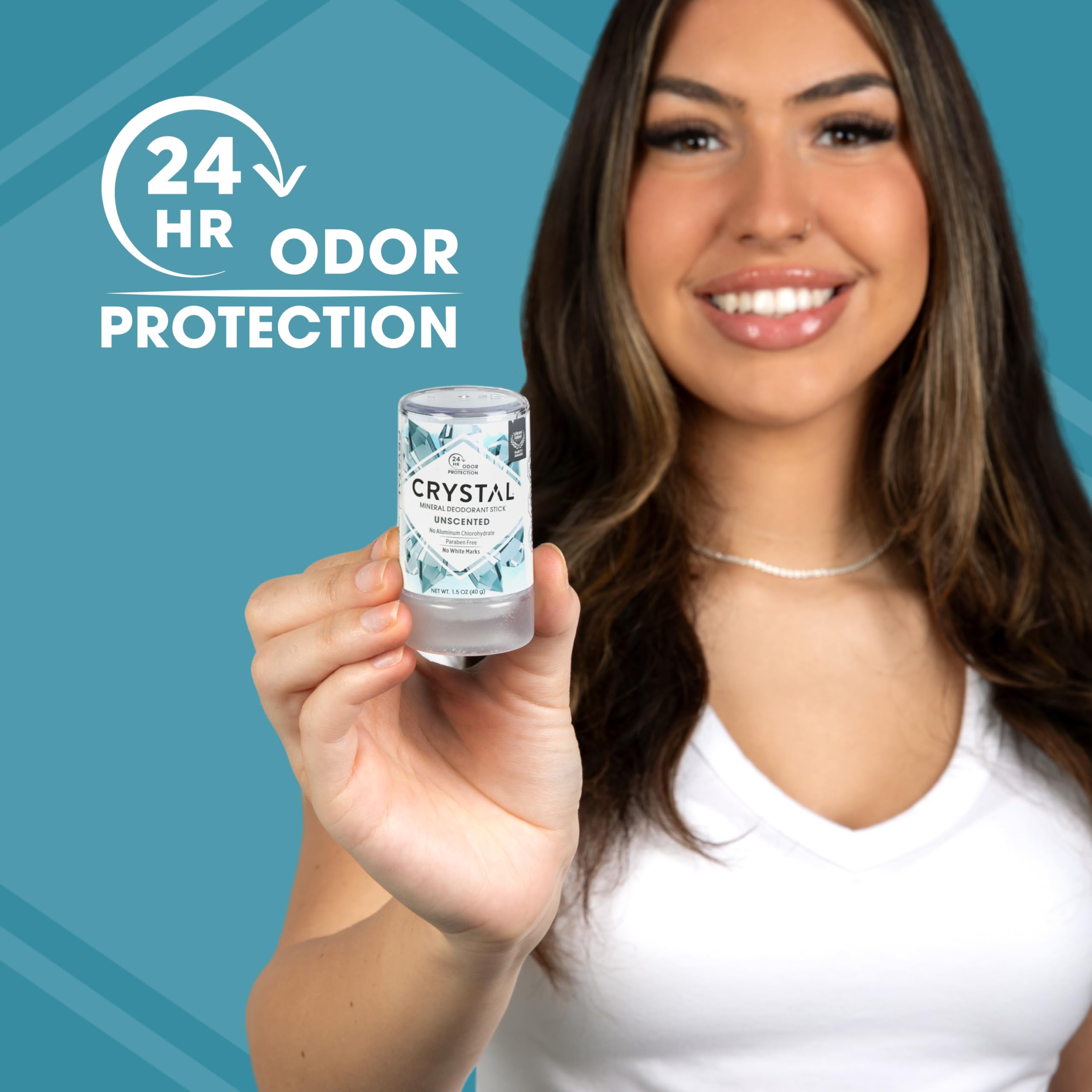 Crystal Essence desodorante mineral, control de olor 24 horas, aroma suave.