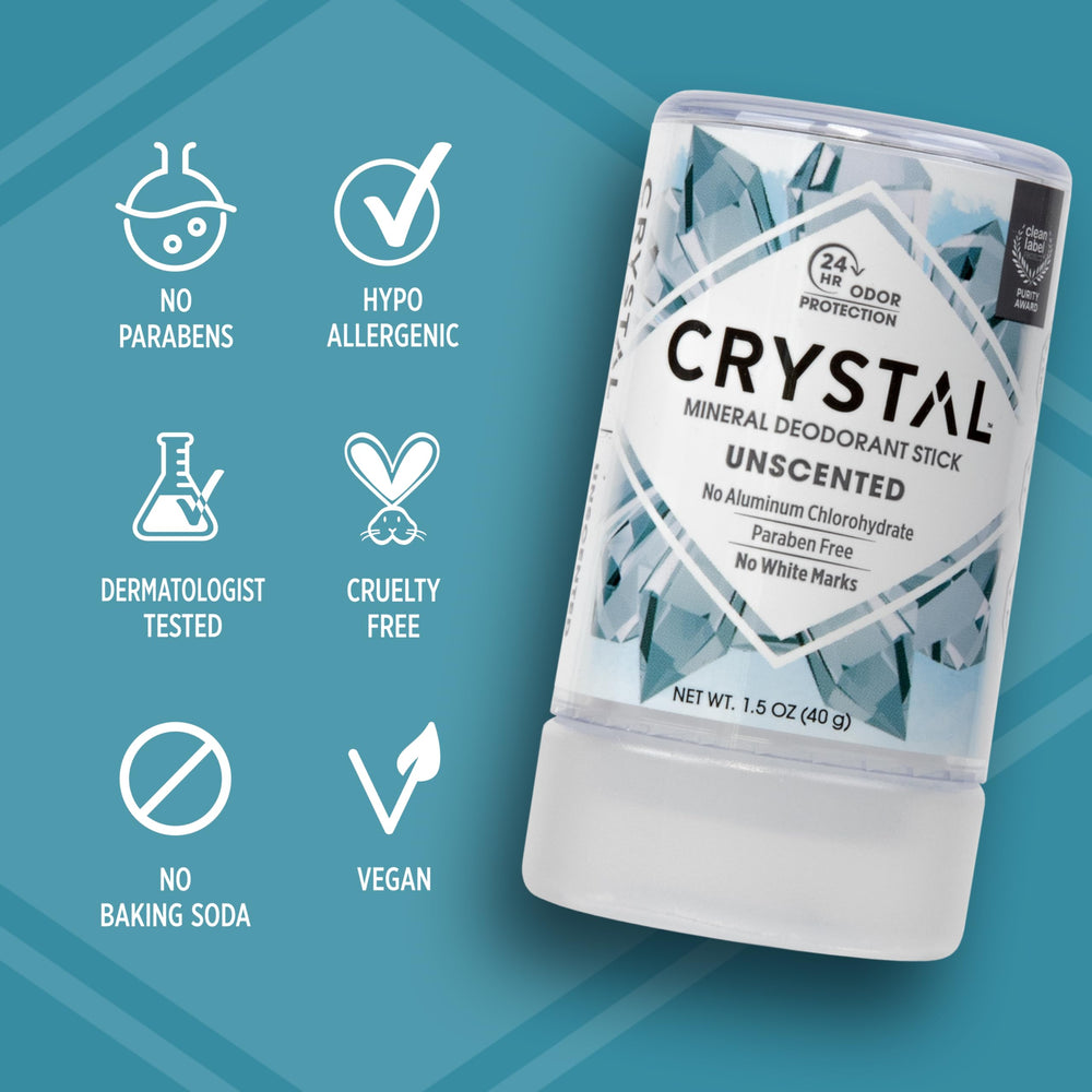 Crystal Essence desodorante mineral, ingredientes limpios y sin parabenos.