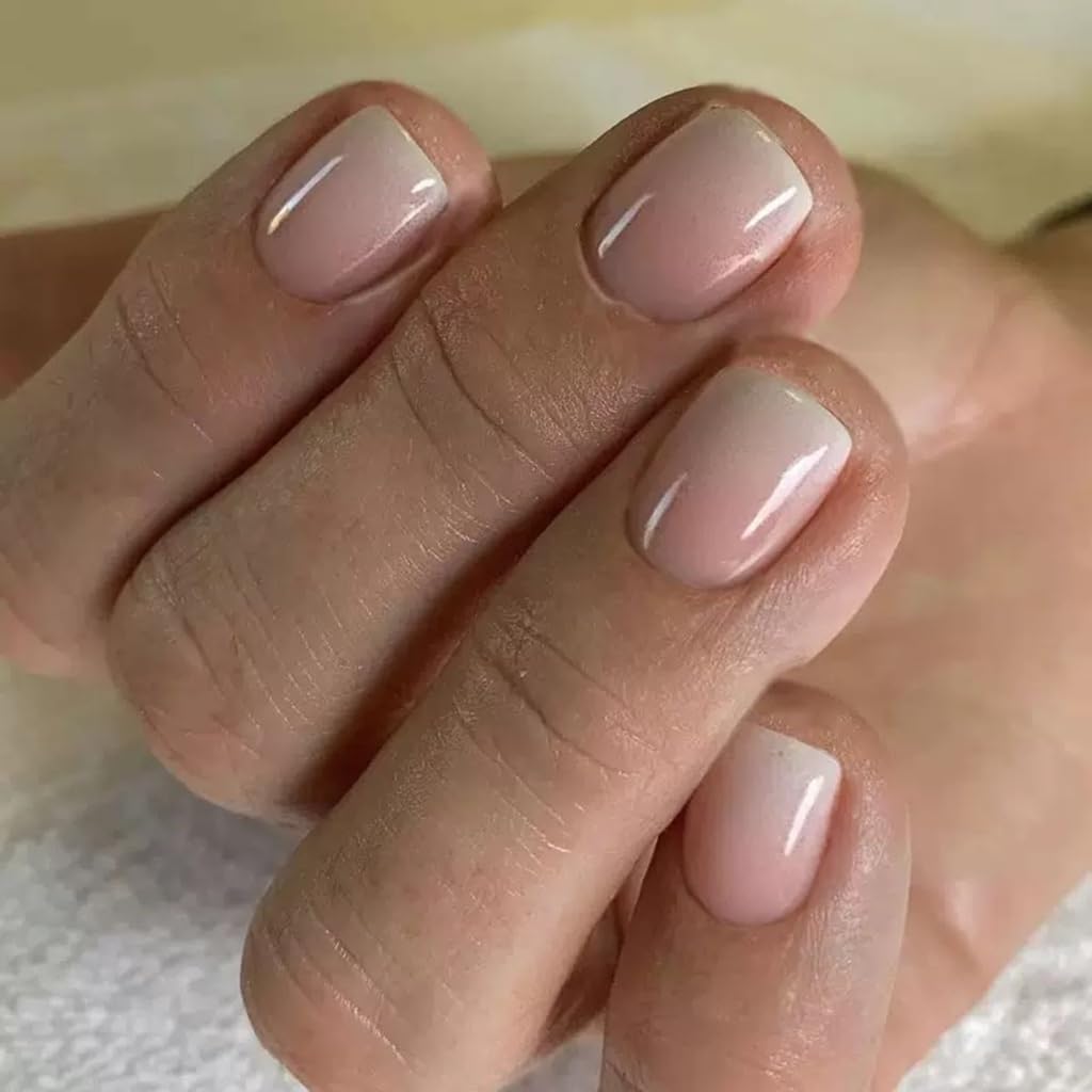 CTTHNBD uñas postizas cortas cuadradas Ombre nude con brillo para un acabado profesional
