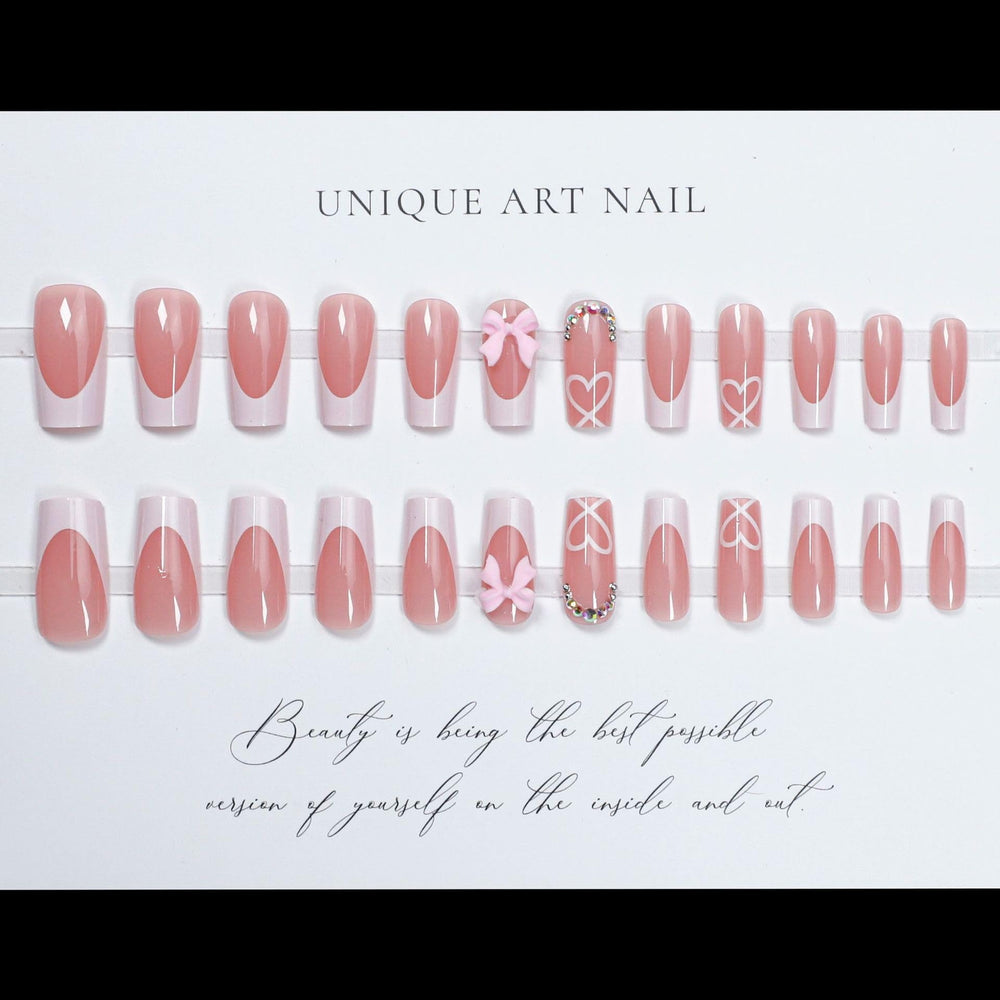 CTTHNBD Uñas postizas con diseño lazo corazón rosa para ocasiones.
