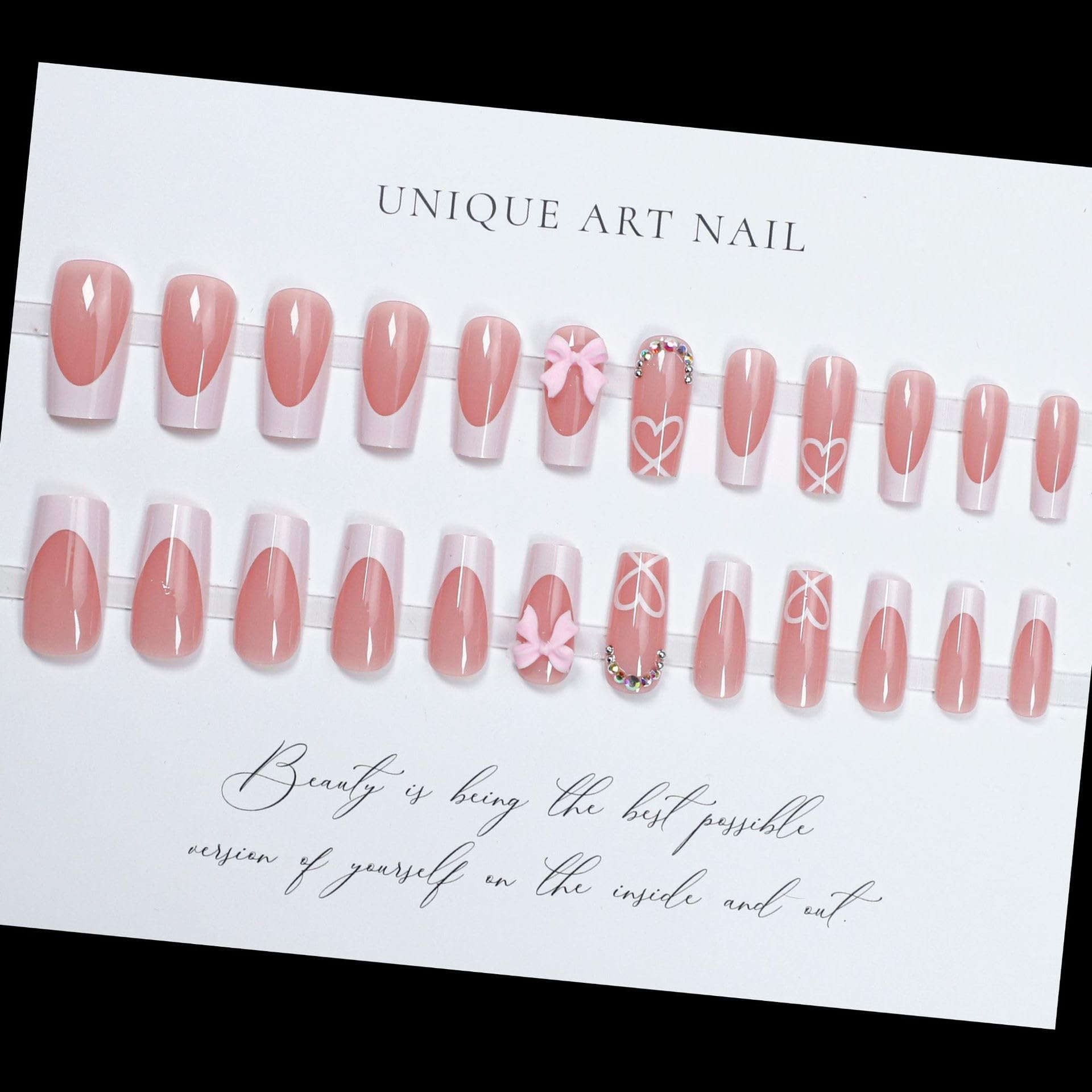CTTHNBD Uñas postizas punta francesa blanca para manicura impecable.