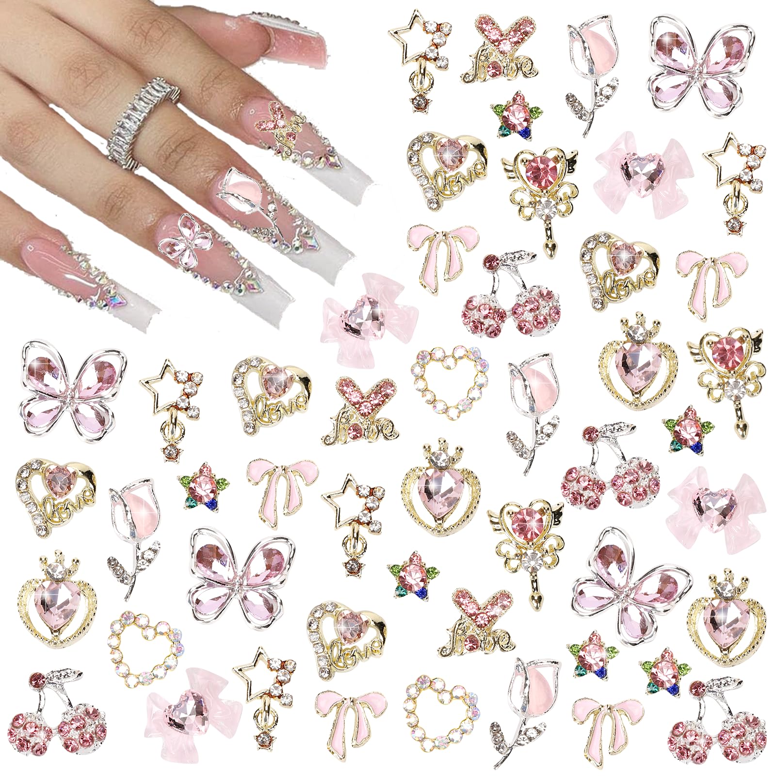 Charms CUBLIVE corazón 3D: adorno brillante para uñas con estilo.