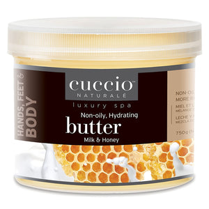Cuccio Naturale crema Leche y Miel en envase, cuidado para manos y pies.