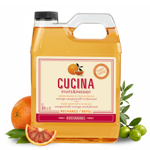 Jabón de manos Cucina recarga, fragancia naranja sanguinelli, aroma fresco para cocina