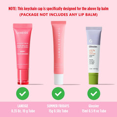 Cupoita tapa bálsamo labial Glossier, uso cómodo y seguro para bolsos y llaveros.