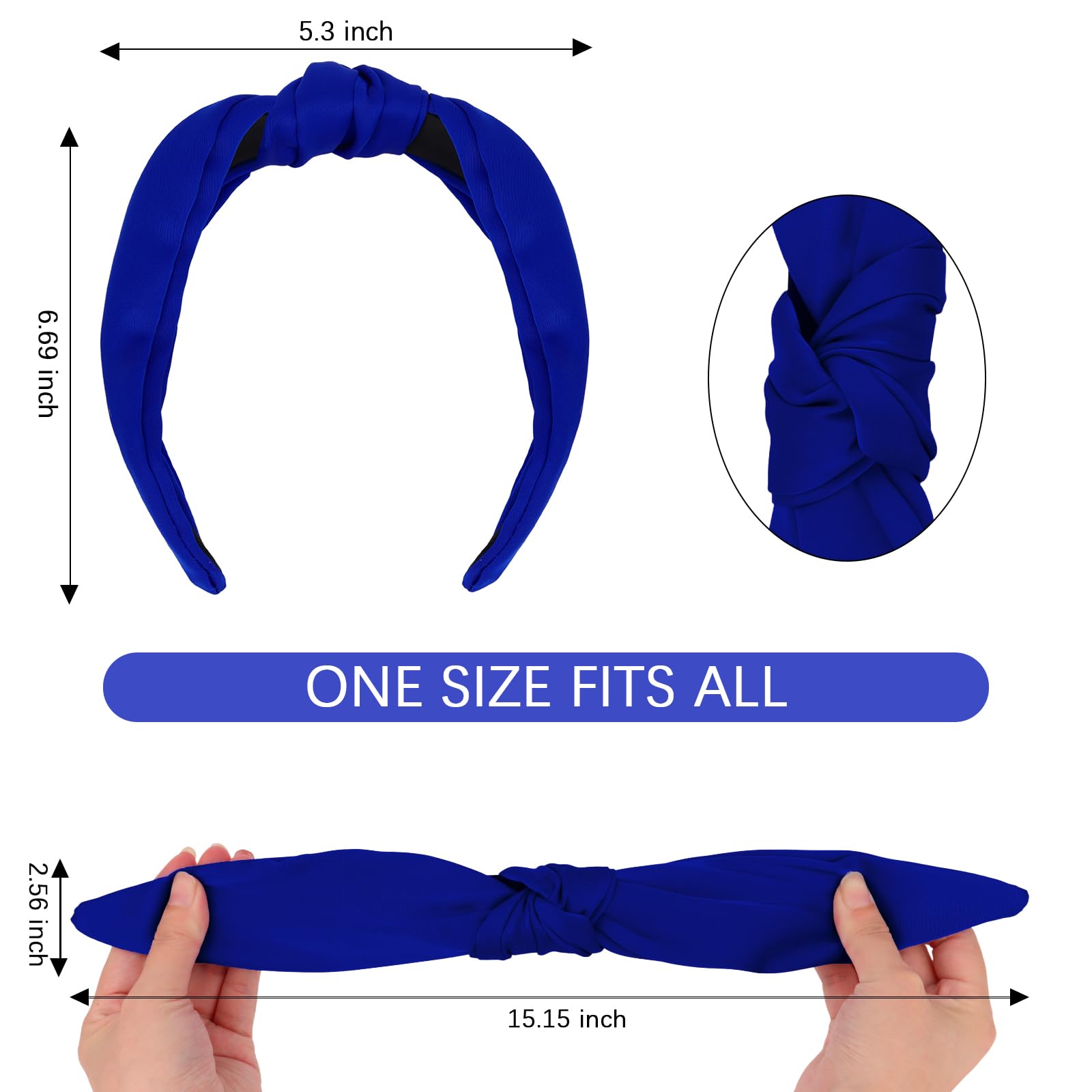 CURASA diadema ancha azul real, cómoda y suave para peinados diarios.