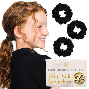 Curlfriend Collective coleteros mini de seda Mulberry en negro ónix protegen rizos con suavidad