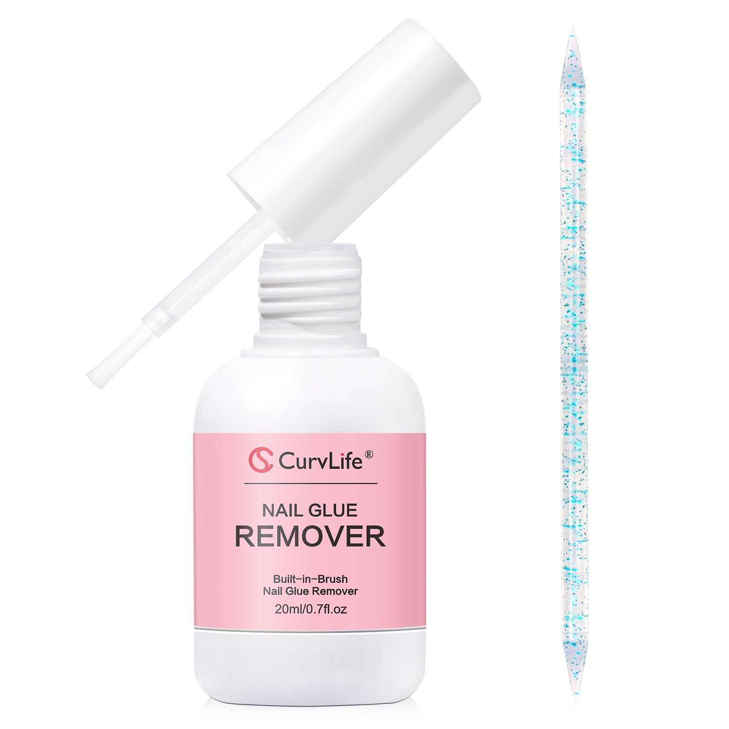 Curvlife botella quitapegamento de uñas con pincel de 20 ml, seguro y preciso.