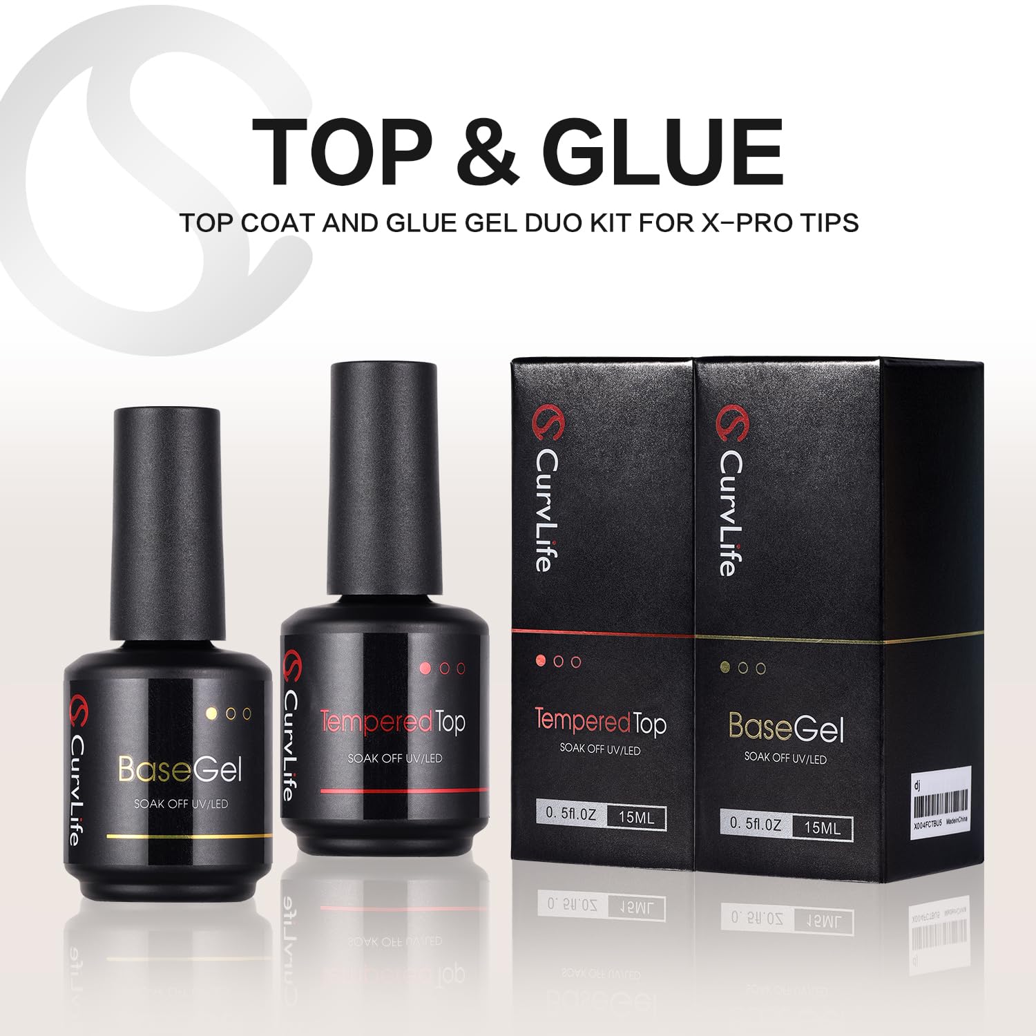 CurvLife capa superior gel claro aporta acabado brillante y durabilidad prolongada.