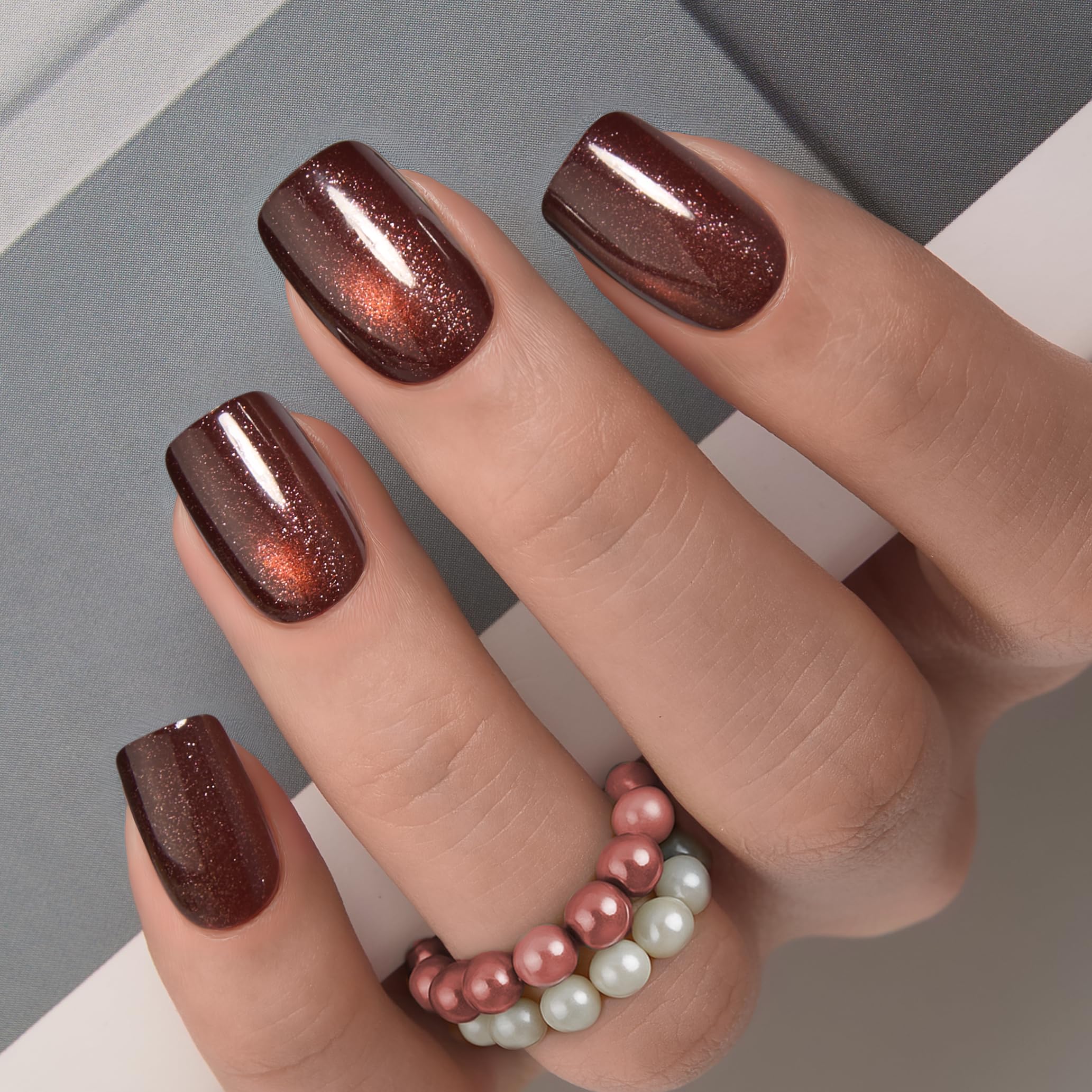 Curvlife uñas acrílicas con diseño albaricoque, cobertura total, acabado nude brillante