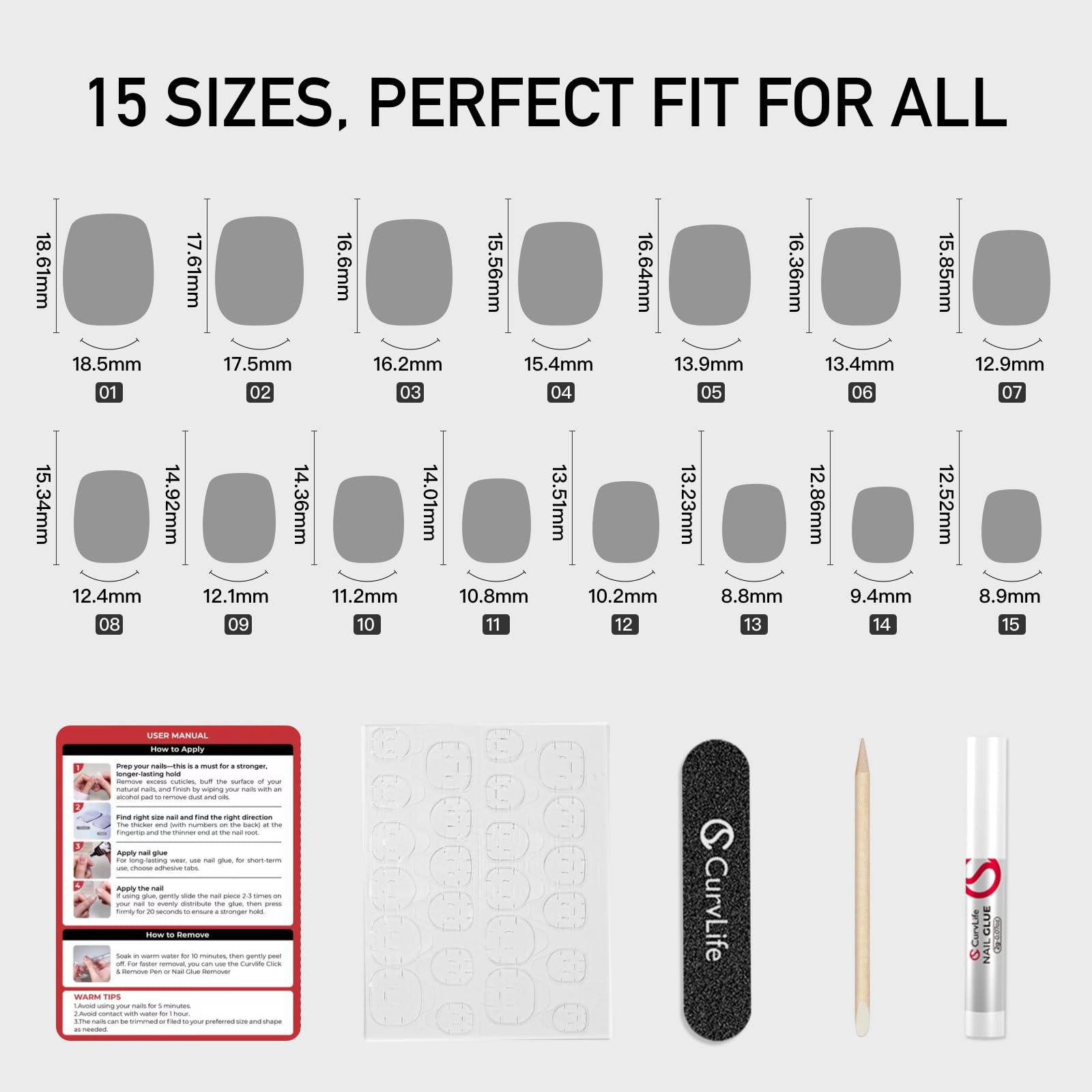 Curvlife conjunto completo facilita retoques rápidos con adhesivos y pegamento.