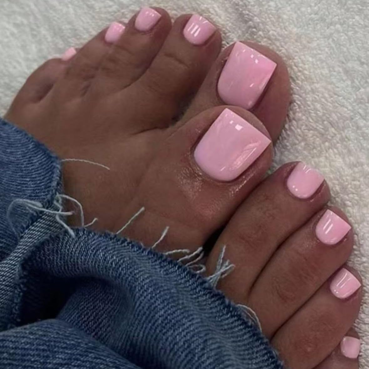 CurvLife uñas postizas para pie, diseño corto frances brillo, ideal para pedicure rápido