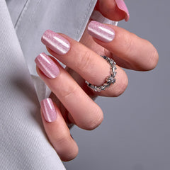 Curvlife uñas postizas cuadradas con ojos de gato rosa, apariencia elegante.