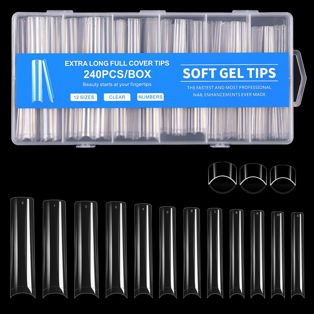 Cycullinyt tips uña cuadrada larga, acabado claro para aspecto natural.